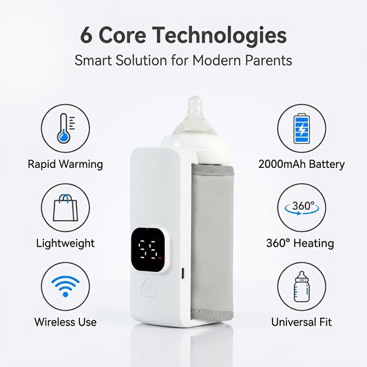 Portable Baby Bottle Warmer, Rechargeable 5-Level Adjustable Bottle Warmer Cover for Infant Feeding at Home, Work or Travel