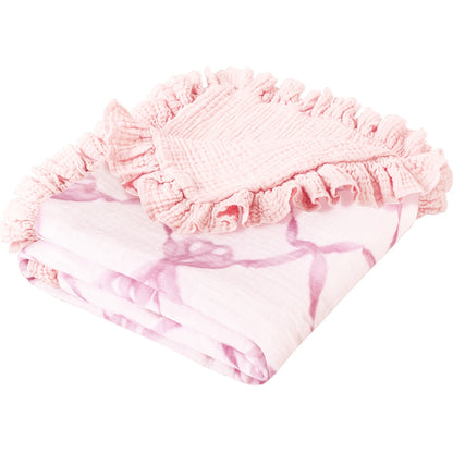 Flounce Muslin Baby Blanket for Infants and Toddlers, 40 x 36 Inch Lightweight Cotton Nursery Blanket with Pink, Fawn and Bowknot Options
