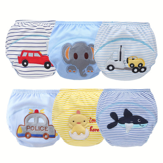 Waterproof Boys Potty Training Underwear 6-Pack, Reusable Toddler Training Pants, Absorbent Cotton Underpants for Potty Training and Diaper Learning, Soft Comfortable Fit, Assorted Colors
