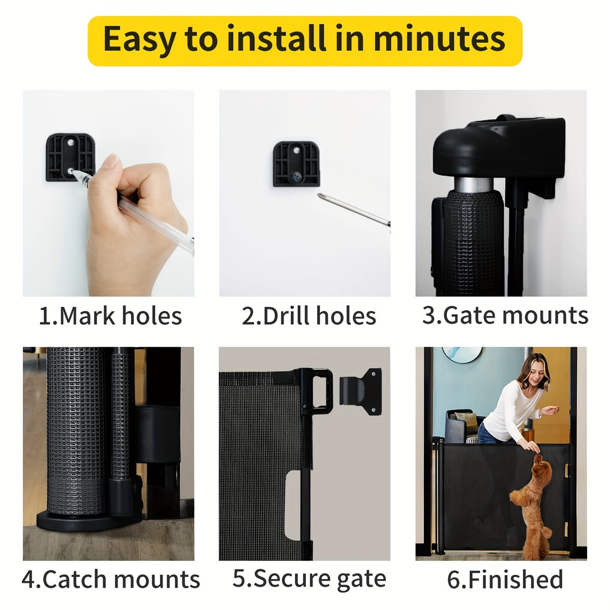 Retractable Mesh Baby Gate for Doorways, Hallways and Stairs, VERASTE Hardware-Mounted Expandable Barrier in 33-Inch and 41-Inch Height Options