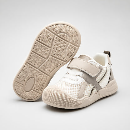 Toddler Mesh Strap Sneakers with Contrast Panels, Breathable Spring and Summer Walking Shoes for Boys and Girls in Pink, Camel or Blue, US Toddler Sizes 4-9