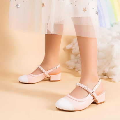 Girls Slingback Party Heels with Round Toe, Dress Shoes for Little and Big Kids for Weddings, Flower Girl Outfits and Princess-Inspired Occasions