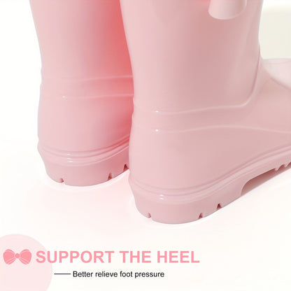 Girls Bow Rain Boots with Pull Tabs, Lightweight One-Piece Molded Toddler and Little Kid Boots in Pink, Burgundy, Dark Violet or Black for Rainy-Day Outings
