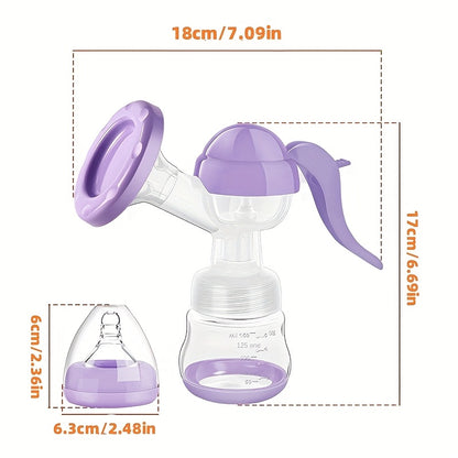 Manual Breast Pump with 5.07 oz Collection Bottle, Portable Hand-Operated Milk Expression Pump with Lever Handle in Purple or White for Nursing Moms