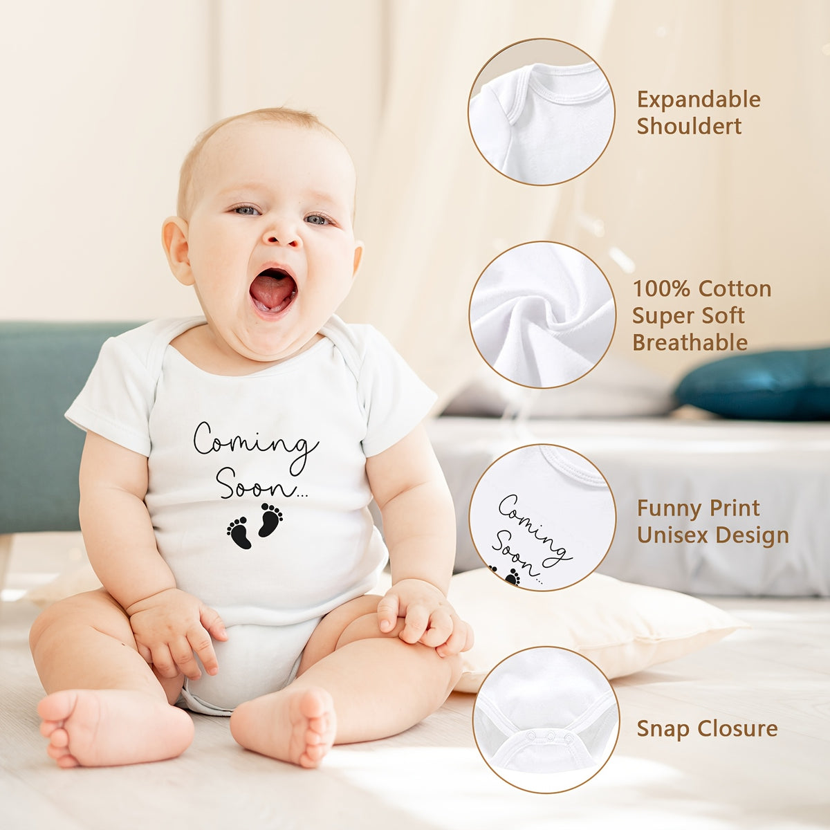 Baby Bodysuit Pregnancy Announcement Set for Husband, 3-Piece Gender-Neutral Outfit Reveal Gift with Message Cards for Dad-to-Be Surprise and Baby Shower Photos
