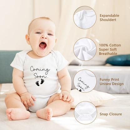 Baby Bodysuit Pregnancy Announcement Set for Husband, 3-Piece Gender-Neutral Outfit Reveal Gift with Message Cards for Dad-to-Be Surprise and Baby Shower Photos