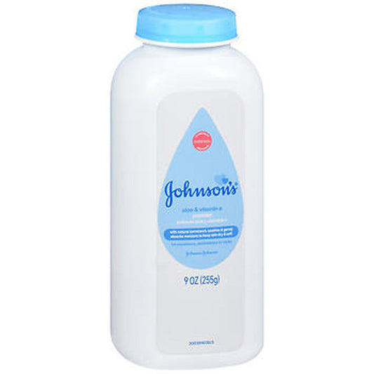 Johnson's Aloe and Vitamin E Baby Powder 9 oz, Cornstarch-Based Moisture Absorbing Skin Care Powder, Hypoallergenic Formula Without Dyes