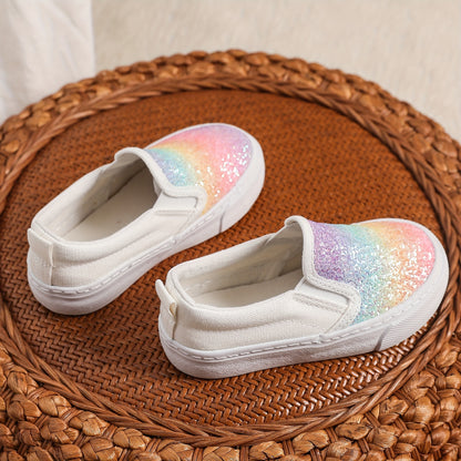 Gradient Canvas Slip-On Sneakers for Toddlers and Kids, Lightweight Colorful Casual Shoes for Easy On-and-Off Everyday Wear in US Kid Sizes