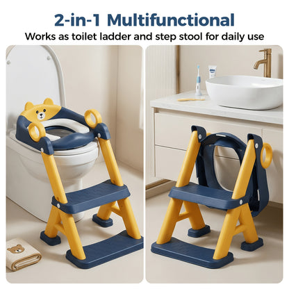 Toddler Potty Training Seat with Non-Slip Step Stool, 2-in-1 Toilet Seat for Boys and Girls with PVC Mat and Cleaning Brush, Blue Pink or Gray