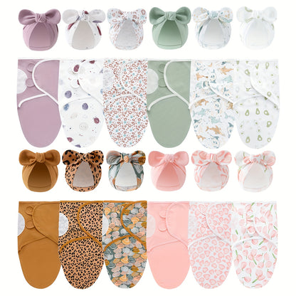 Newborn Blanket and Hat Set for 0 to 3 Months, Coordinated Baby Wrap and Cap in Multiple Color and Print Styles for Coming-Home Photos and Gifting