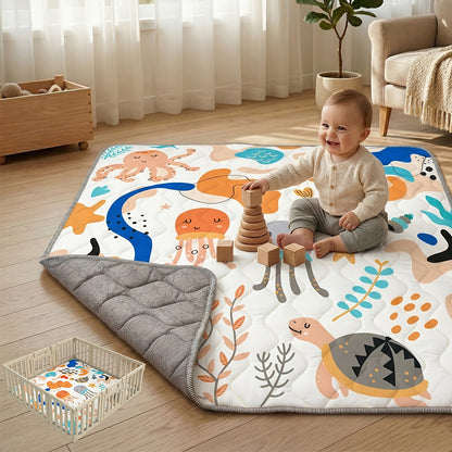 Foldable 50-Inch Baby Crawling Mat with Soft Padding, Machine-Washable Boho Playpen Floor Mat for Infants and Toddlers at Home
