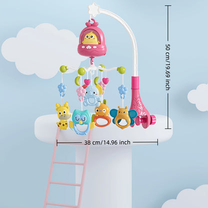 Baby Crib Mobile with Music and 360° Rotation, Remote Control, Soft Light and Timer, Animal Chimes for Nursery Decor, Ages 0–12 Months
