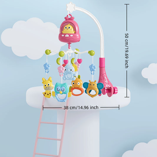 Baby Crib Mobile with Music and 360° Rotation, Remote Control, Soft Light and Timer, Animal Chimes for Nursery Decor, Ages 0–12 Months