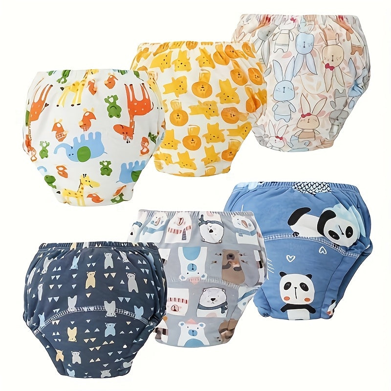 Animal Print Potty Training Underwear 6-Pack, Reusable Cotton Toddler Learning Pants with Absorbent Crotch and Pull-On Elastic Waist for Boys and Girls
