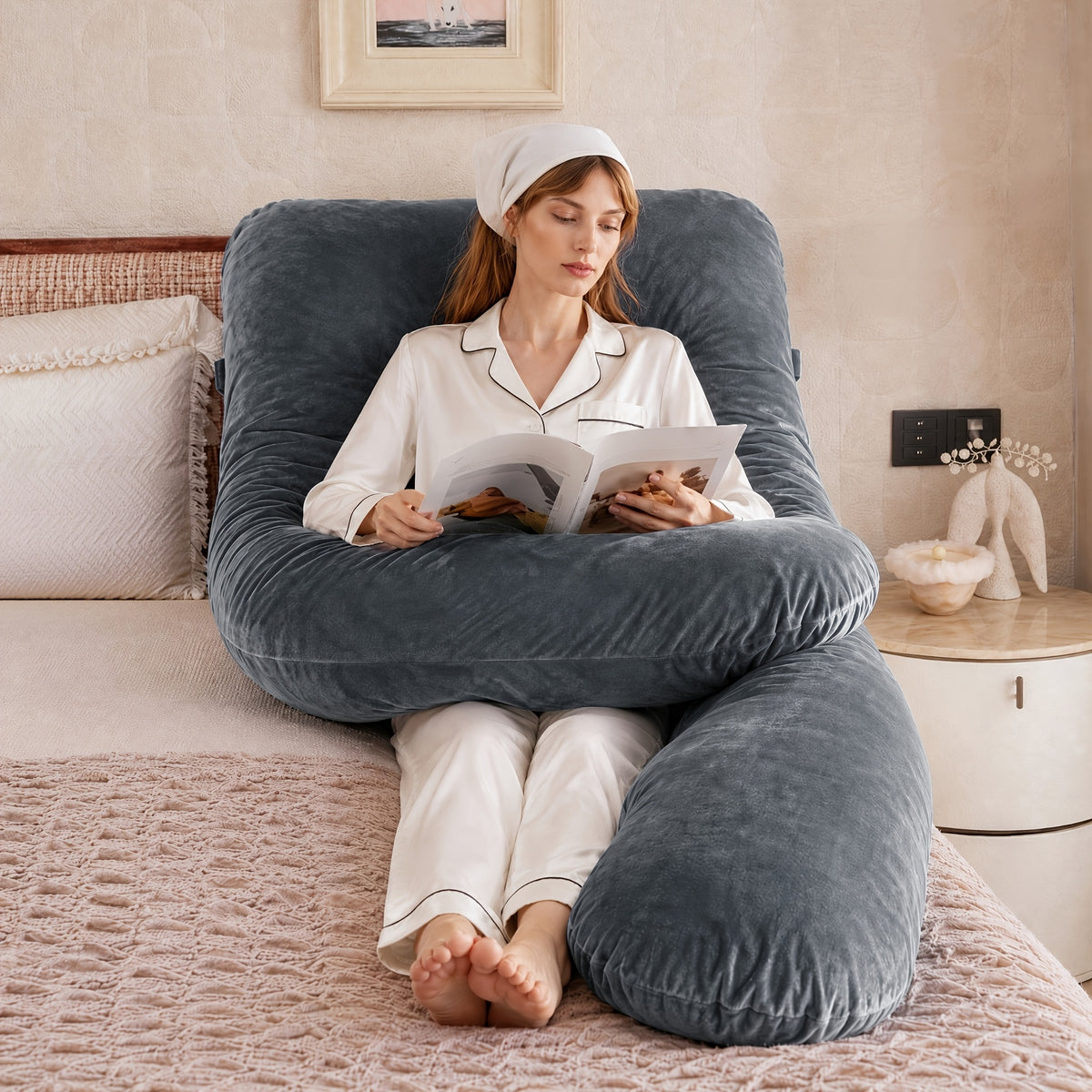 Memory Foam Pregnancy Pillow, 55-Inch U-Shaped Full Body Maternity Cushion with Adjustable Fill and Washable Flannel Cover for Side Sleepers