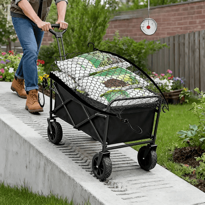Wagon Cargo Net with 4 Hooks, Black Elastic Mesh Storage Cover for Outdoor Camping Carts, Garden Wagons and Family Outing Gear