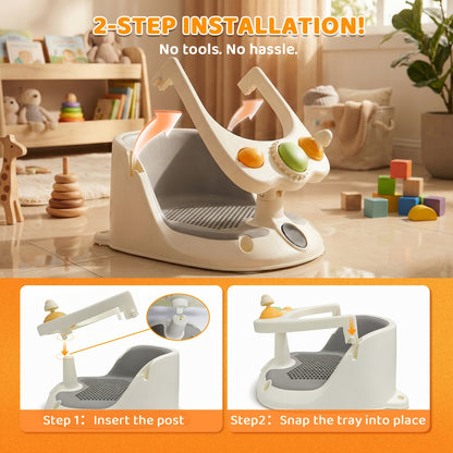 Suction-Cup Toddler Bathtub Seat with Soft Cushion, Non-Slip Baby Bath Chair for Sitting Infants 6 Months and Up During Supervised Bath Time