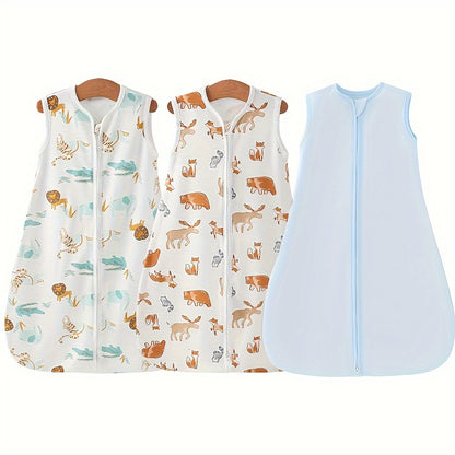 Baby Sleep Sacks 3-Pack with Two-Way Zipper, Newborn Wearable Swaddle Bags for Easy Diaper Changes, 0-6 Months, Blue Line or Pink