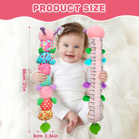 Musical Caterpillar Baby Toy, Plush Sensory Animal with Crinkle Sounds, Rattle and Colorful Textured Segments for Supervised Tummy Time Play