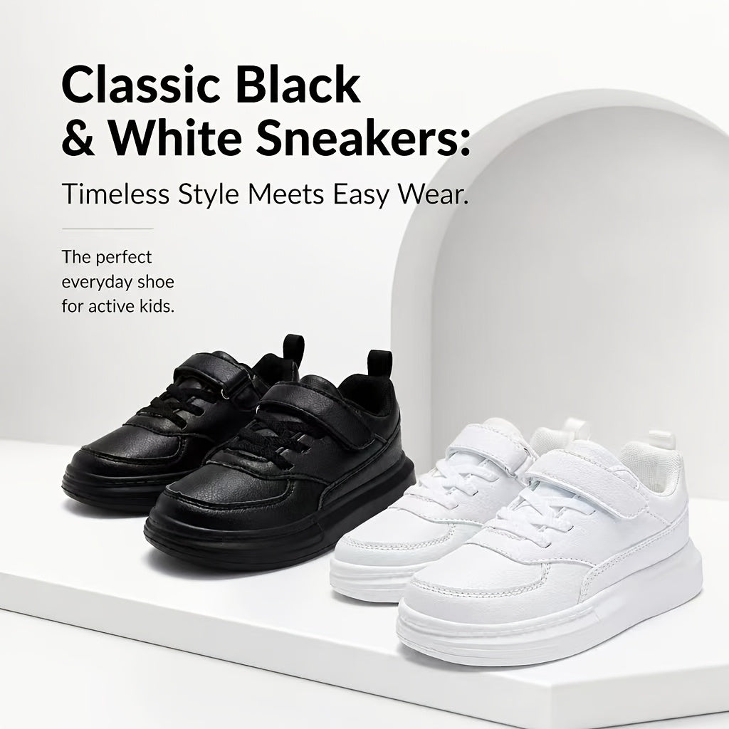 Kids Black Running Sneakers with Breathable Mesh Upper and Lightweight EVA Midsole, Low-Top Athletic Shoes for Daily Play and Casual Outings