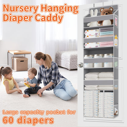Swing-Proof Over the Door Organizer, 6-Shelf Hanging Storage with 6 Clear Front and 12 Side Pockets, Holds Up to 50LB, No-Drill Behind Door Storage for Nursery, Closet, Bedroom and Bathroom