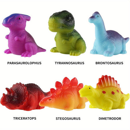 Light-Up Dinosaur Bath Toys 6-Pack, Water-Activated No-Hole Dinosaur Figures in Random Colors for Supervised Bathtub and Water Play