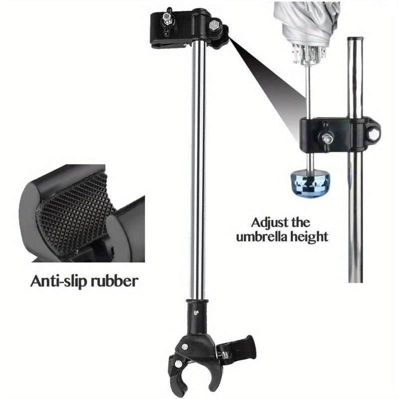 Umbrella Mount Bracket for Strollers, Adjustable No-Wrench Clamp Holder for Compatible Baby Carriages, Wheelchairs, Walkers and Bicycle Frames