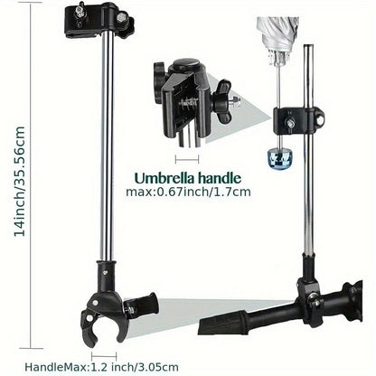 Umbrella Mount Bracket for Strollers, Adjustable No-Wrench Clamp Holder for Compatible Baby Carriages, Wheelchairs, Walkers and Bicycle Frames