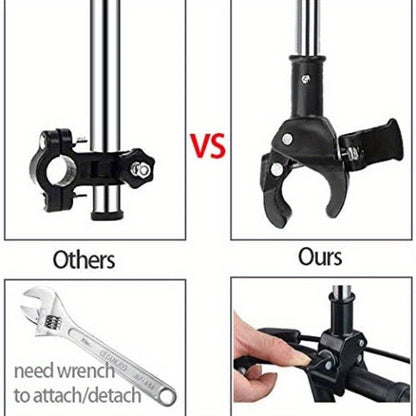 Umbrella Mount Bracket for Strollers, Adjustable No-Wrench Clamp Holder for Compatible Baby Carriages, Wheelchairs, Walkers and Bicycle Frames