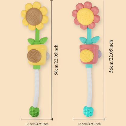 Sunflower Bath Toy with Spinning Spray Head, PVC Flower Water Play Spout in Red or Yellow for Supervised Kids Bathtub Play and Bath-Time Fun