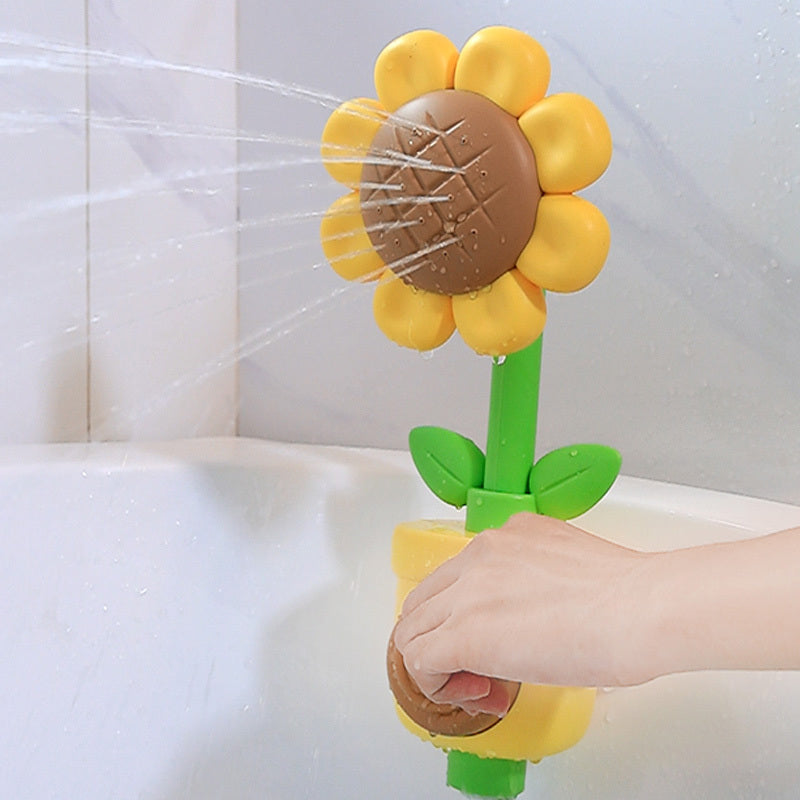 Sunflower Bath Toy with Spinning Spray Head, PVC Flower Water Play Spout in Red or Yellow for Supervised Kids Bathtub Play and Bath-Time Fun