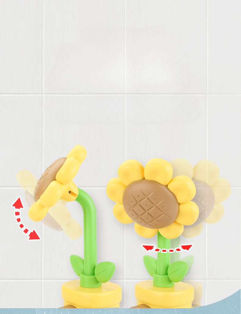 Sunflower Bath Toy with Spinning Spray Head, PVC Flower Water Play Spout in Red or Yellow for Supervised Kids Bathtub Play and Bath-Time Fun