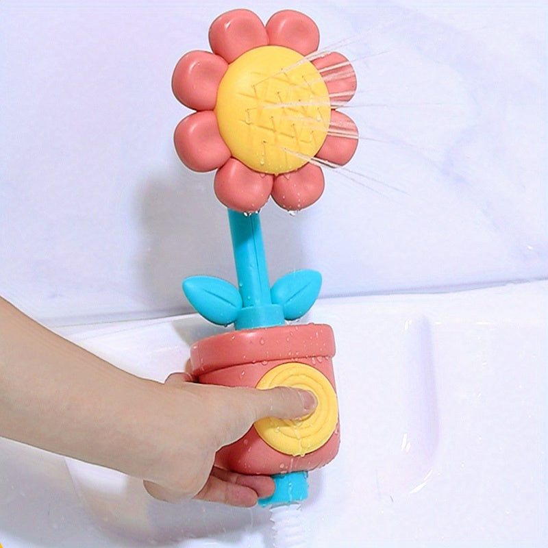 Sunflower Bath Toy with Spinning Spray Head, PVC Flower Water Play Spout in Red or Yellow for Supervised Kids Bathtub Play and Bath-Time Fun