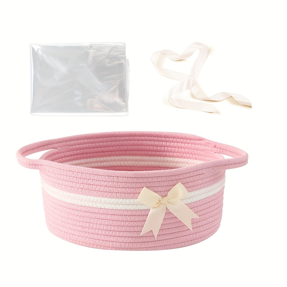Decorative Gift Baskets with Handles, Pink and White or White and Red Storage Basket Set for Nursery Shelves, Living Room Display and Gifts