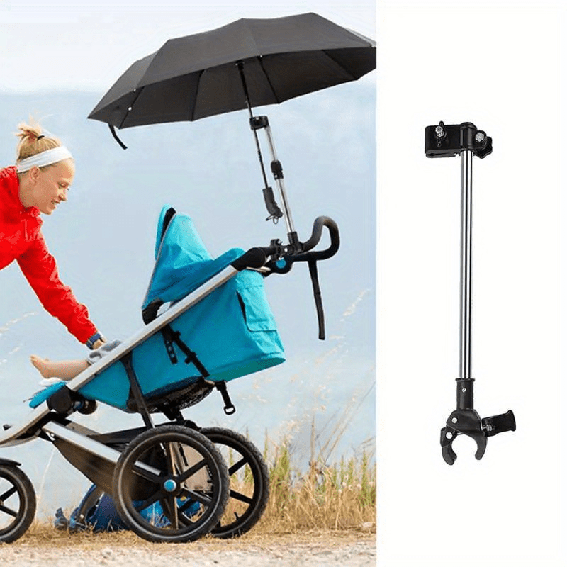 Adjustable Stroller Umbrella Holder Clip, No-Wrench Umbrella Mount Bracket for Baby Carriages, Walkers, Wheelchairs and Bikes, Outdoor Sun or Rain Use