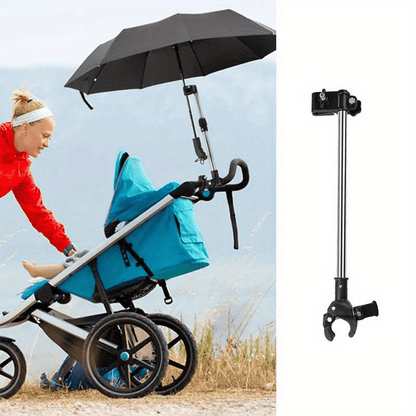 Adjustable Stroller Umbrella Holder Clip, No-Wrench Umbrella Mount Bracket for Baby Carriages, Walkers, Wheelchairs and Bikes, Outdoor Sun or Rain Use