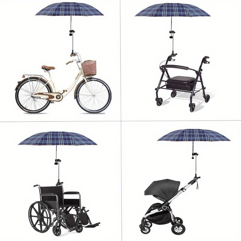 Adjustable Stroller Umbrella Holder Clip, No-Wrench Umbrella Mount Bracket for Baby Carriages, Walkers, Wheelchairs and Bikes, Outdoor Sun or Rain Use