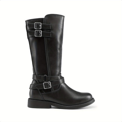 Double-Buckle Knee-High Sweater Riding Boots for Girls - Fashionable Tall Boots with Adjustable Buckle Straps, Assorted Colors, Comfortable Fit for Toddler, Little Kid & Big Kid