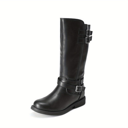 Double-Buckle Knee-High Sweater Riding Boots for Girls - Fashionable Tall Boots with Adjustable Buckle Straps, Assorted Colors, Comfortable Fit for Toddler, Little Kid & Big Kid