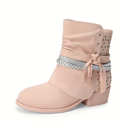 Plaid Side-Zip Ankle Boots for Girls - Stylish Low Heel Boots with Warm Lining, Non-Slip Outsole, Easy On and Off for Little Kid & Big Kid, Perfect for Fall and Winter