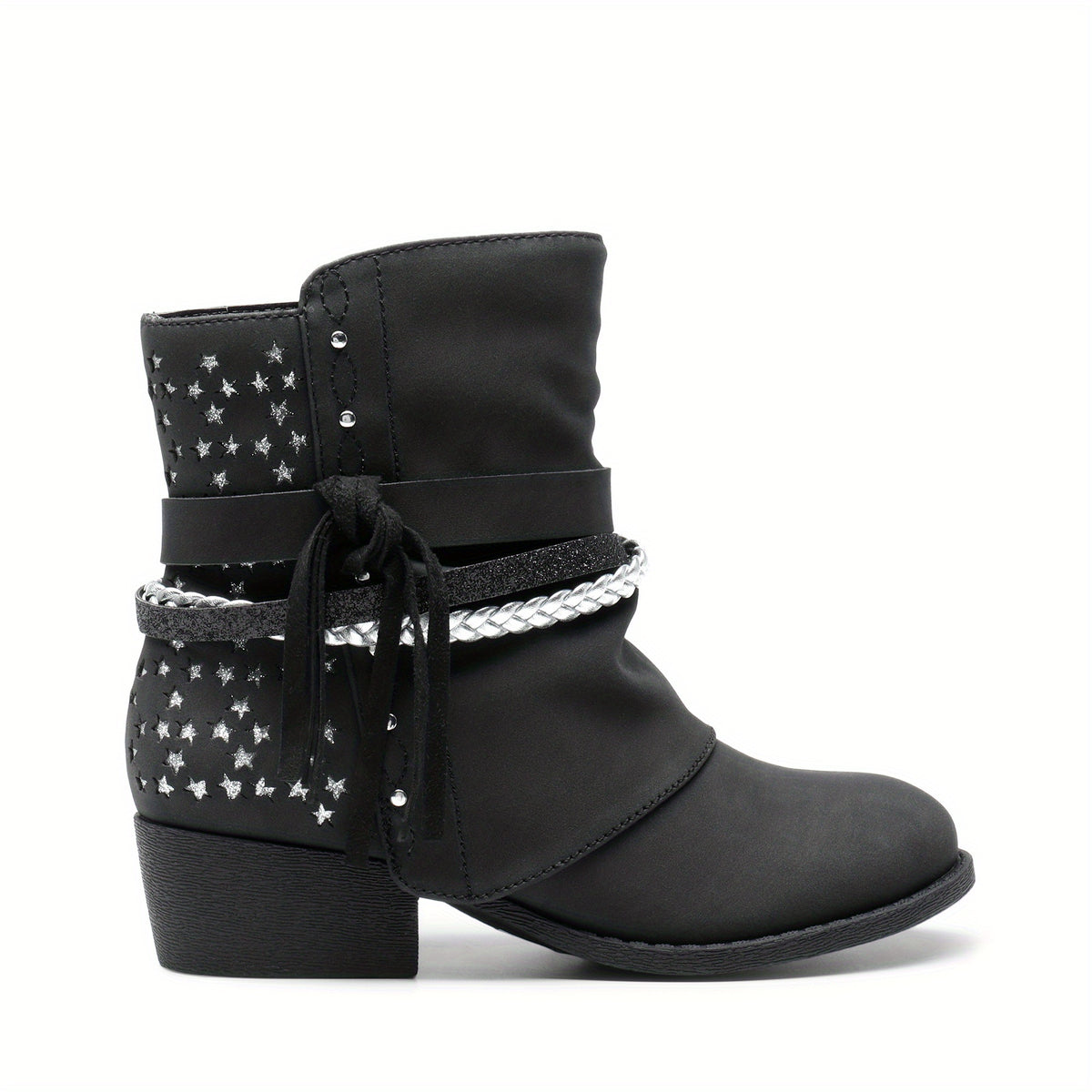 Plaid Side-Zip Ankle Boots for Girls - Stylish Low Heel Boots with Warm Lining, Non-Slip Outsole, Easy On and Off for Little Kid & Big Kid, Perfect for Fall and Winter