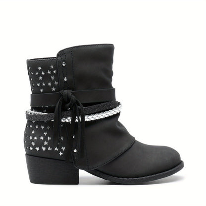 Plaid Side-Zip Ankle Boots for Girls - Stylish Low Heel Boots with Warm Lining, Non-Slip Outsole, Easy On and Off for Little Kid & Big Kid, Perfect for Fall and Winter