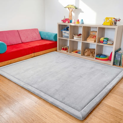 Cushioned Velvet Tummy-Time Play Mat, 1.3-Inch Non-Slip Waterproof Crawling Pad for Infants and Toddlers, Four Playpen Size Options