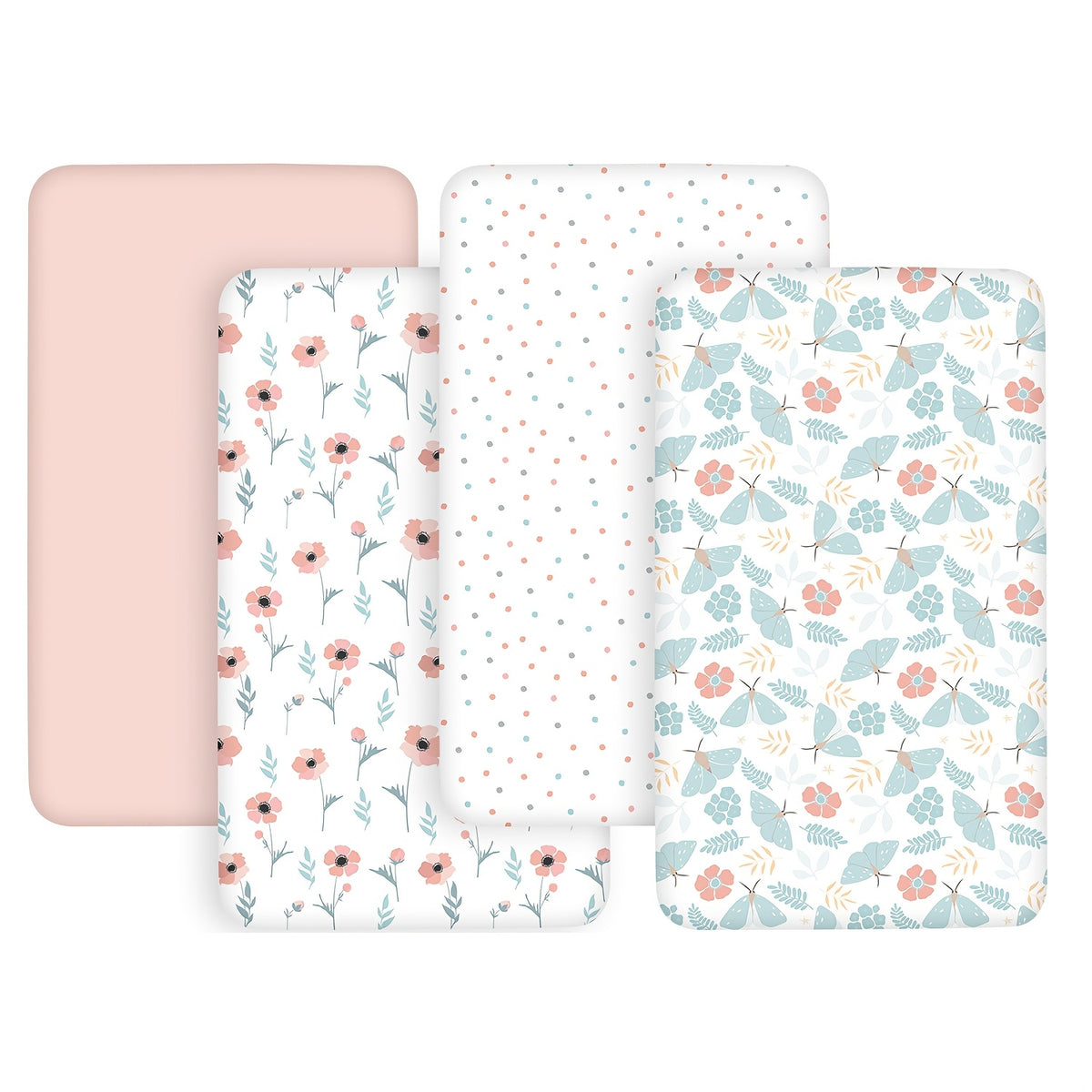 Baby Bassinet Fitted Sheets 4-Pack, 33 x 20 x 4 Inch Printed Nursery Bedding for Compatible Oval or Rectangular Mattresses, Sheets Only