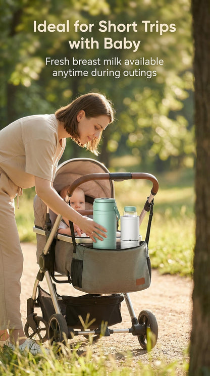 Breast Milk Cooler with 2 Storage Bottles, Portable 360° Surround Cooling Chiller with Carry Handle for Pumping Moms, Work and Travel
