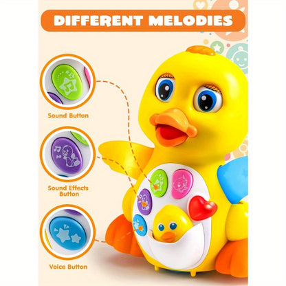 Dancing Musical Duck Toy with Lights and 7 Melodies, Yellow Interactive Activity Toy for Supervised Floor Play, Requires 3 AA Batteries