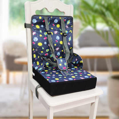Kids Dining Chair Cushion with Backrest and Adjustable Straps, Foldable Oxford Cloth Seat Pad with Removable Washable Cover for Home and Travel