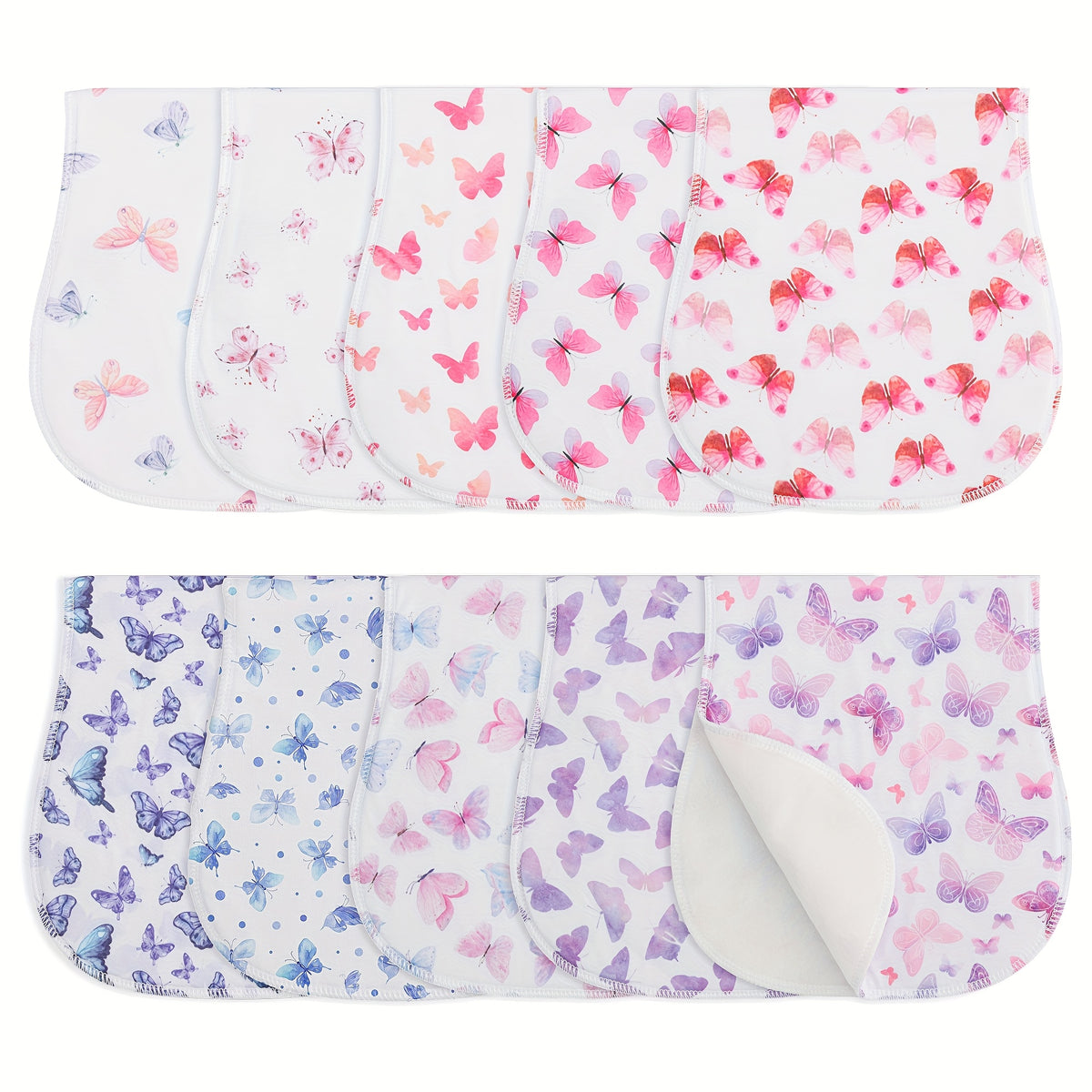 Printed Newborn Burp Cloths, 10-Piece Machine Washable Baby Washcloth and Burp Rag Set with Floral, Butterfly and Fox Style Options for Feeding