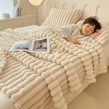 Faux Rabbit Fur Bed Blanket in Solid Colors, Soft Cozy Oversized Throw for Family Sofa and Bedroom Decor with Multiple Sizes from 59 x 79 to 90 x 102 Inches