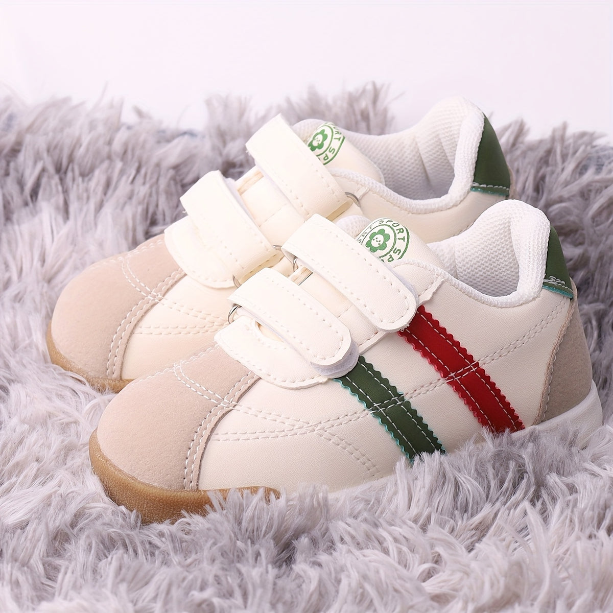 Boys Double-Strap Sneakers with Contrast Side Stripes, Thick-Sole Low-Top Casual Shoes in Black or Red Options for Toddler and Little Kid Everyday Outfits